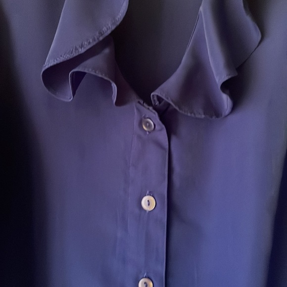 Vintage Chelsea Studio blue polyester ruffled long sleeve button down shirt - Picture 2 of 7